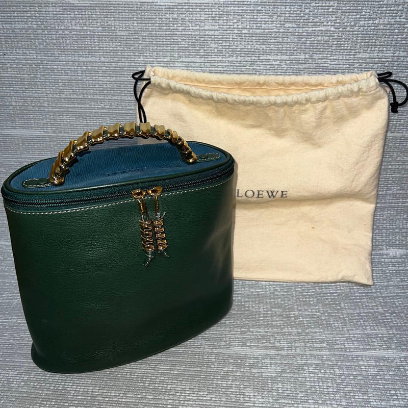 Loewe Velazquez Metal Handle Combi Leather Vanity Bag Handbag Green Blue