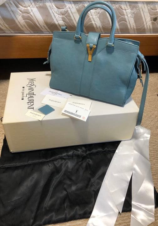 Yves Saint Laurent Cabas Handbag Leather Light Blue