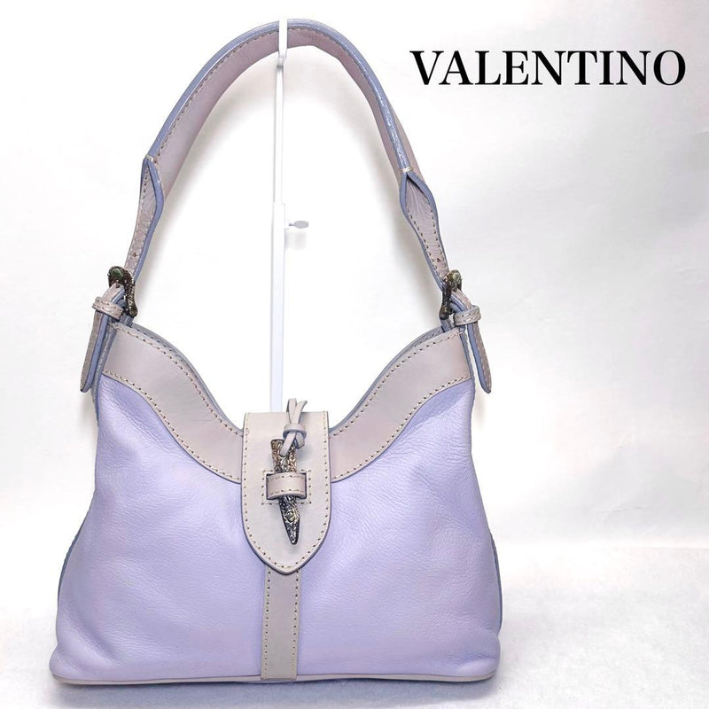 Valentino Handbag Shrunken Leather Light Blue Purple Antique Hardware