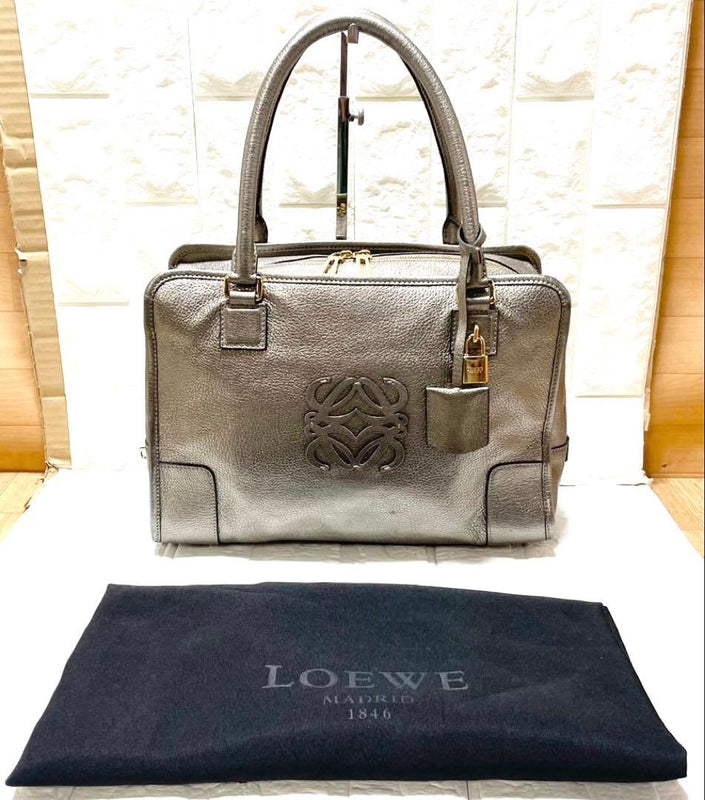 Loewe Amazona Handbag Silver Leather