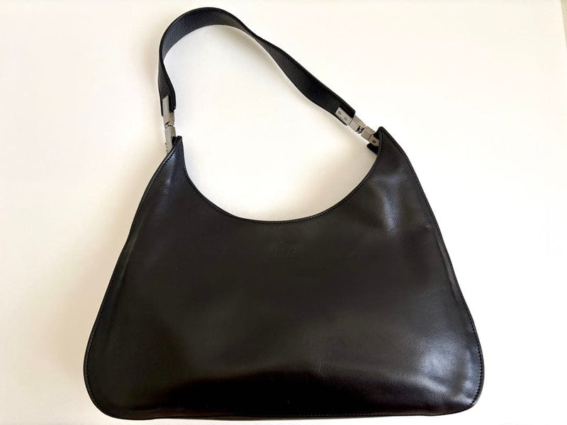 Hobo One Shoulder Bag Leather Black Silver Hardware