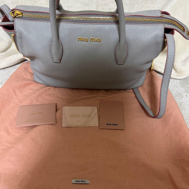 Madras Leather 2-way Handbag Shoulder Bag Gray