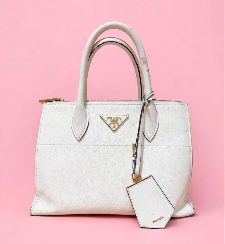 Saffiano Medium Handbag Shoulder Tote White Leather
