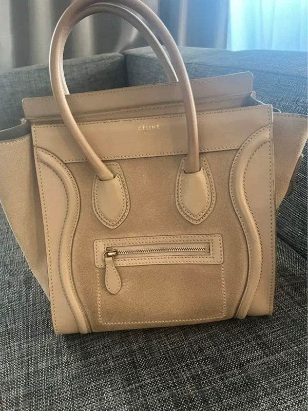 Luggage Micro Handbag Suede Beige