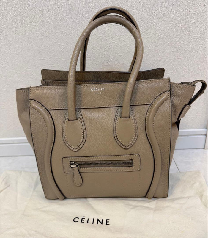 Celine Luggage Micro Shopper Handbag Leather Beige Greige