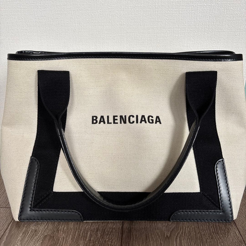 Cabas S Tote Bag Canvas Leather White