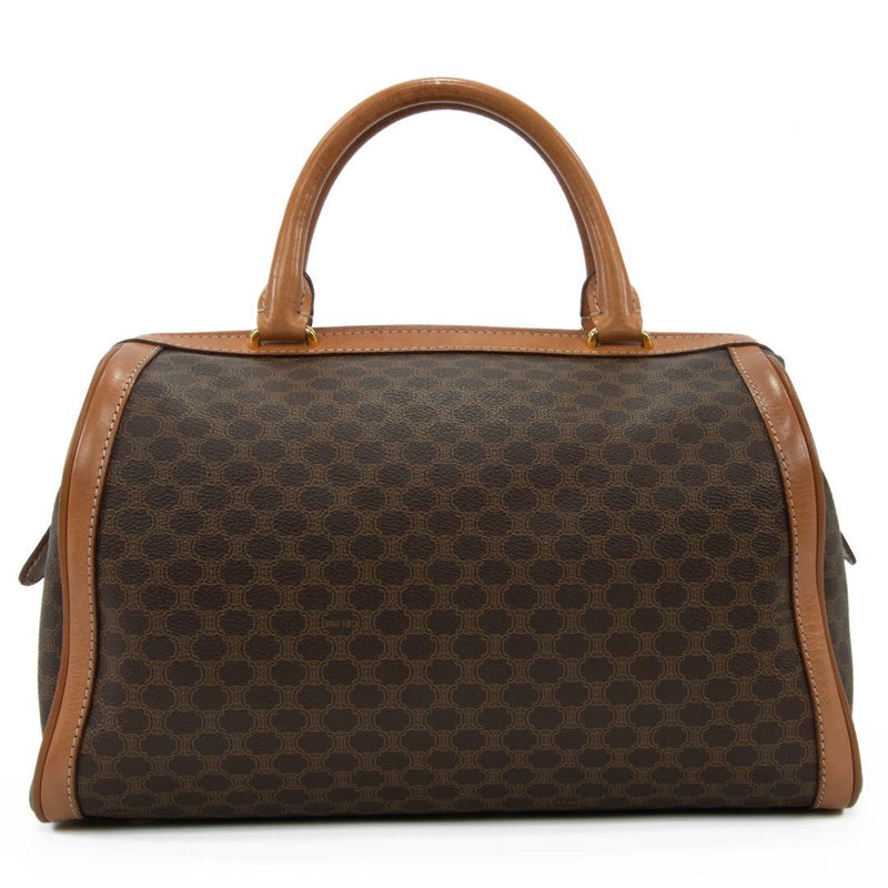 Celine Macadam M93 Mini Boston Bag Coated Canvas Vachetta Leather Brown Gold