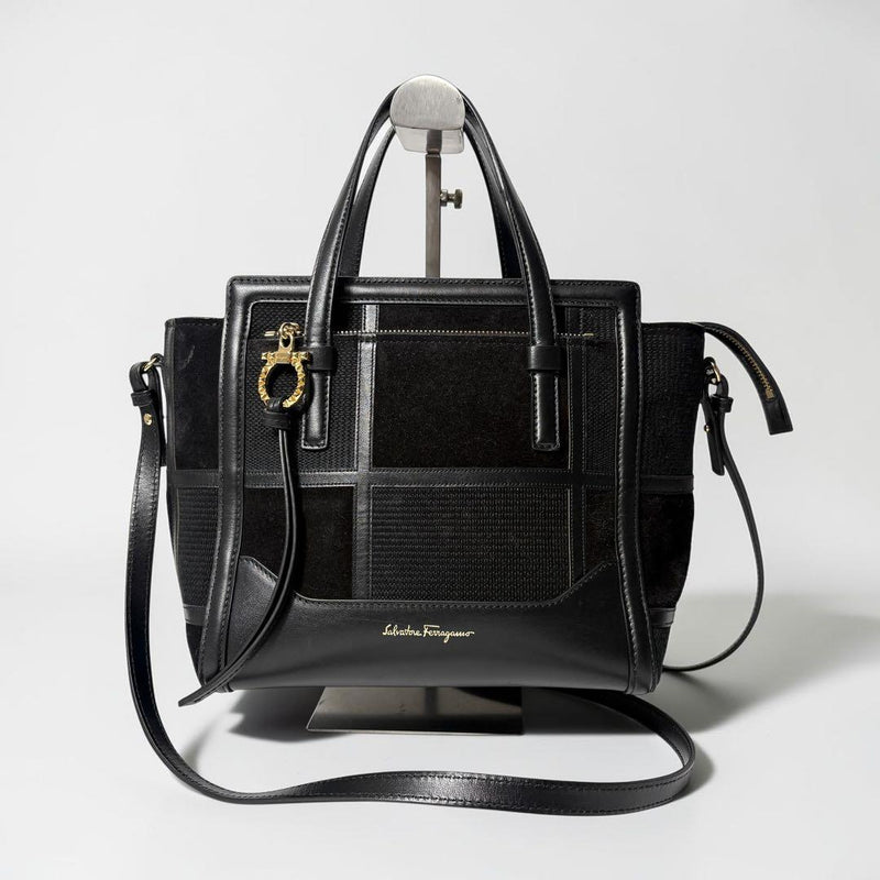 Amy EE-21 G648 2-Way Shoulder Bag Leather Suede Black Gold