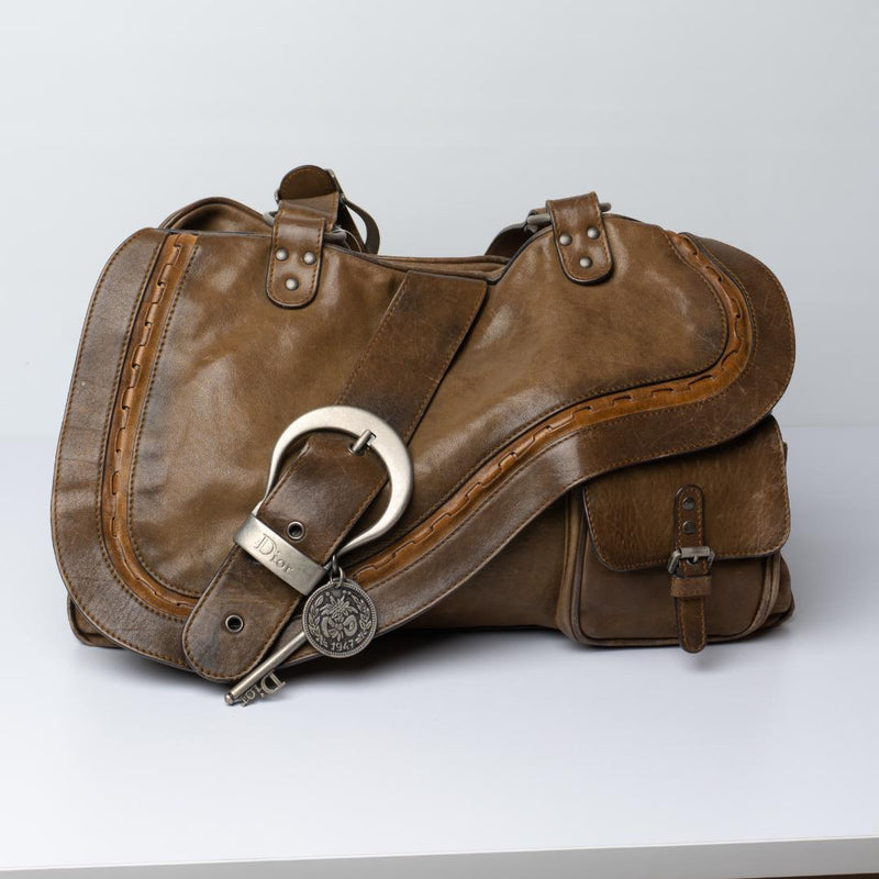 Dior Gaucho Handbag Leather Khaki Brown Shoulder Bag