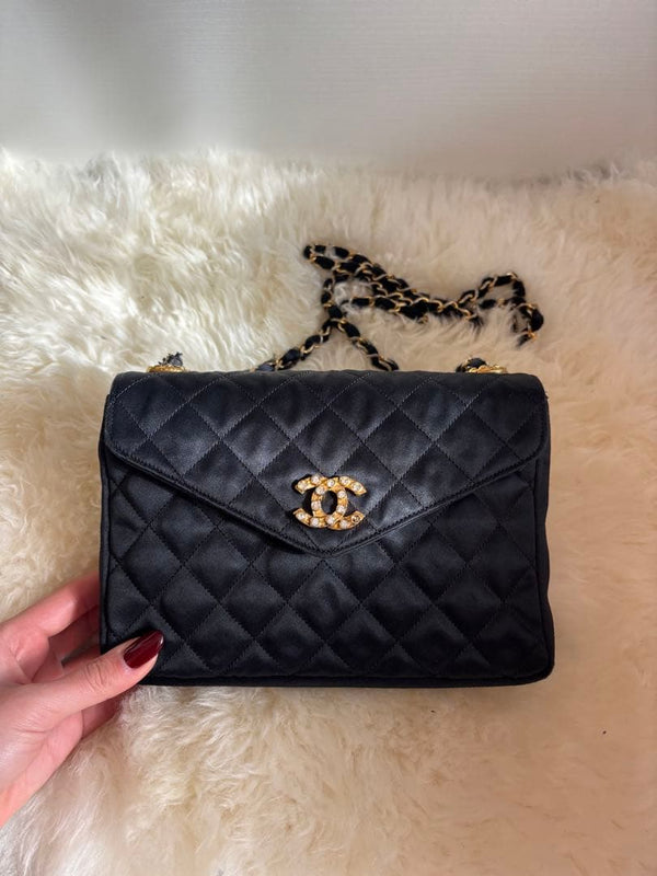 Chanel Quilted Handbag Shoulder Bag Black Leather Chain Strap