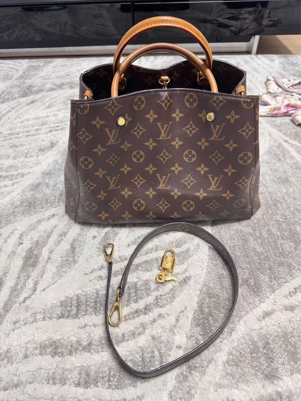 Louis Vuitton Handbag Brown Leather Tote Bag Medium Removable Strap Purple