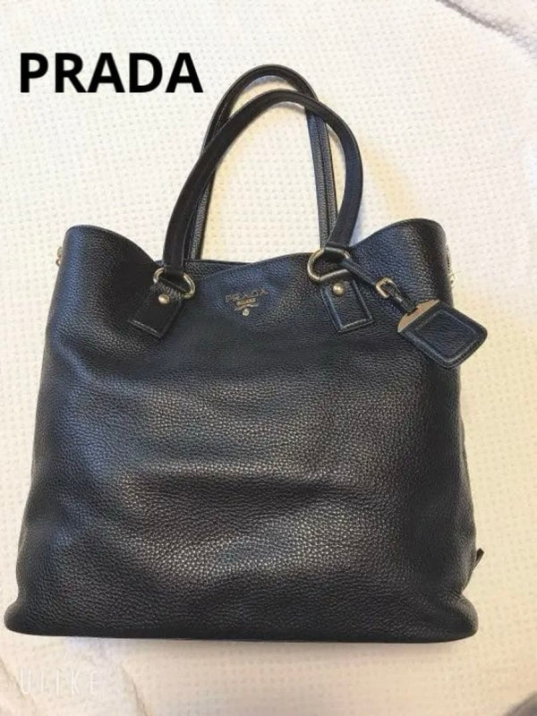 Prada Leather Tote Bag Handbag Gold Zippers