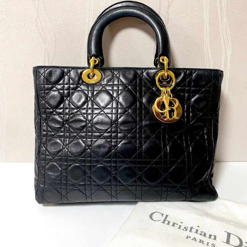 Dior Lady Dior Large Cannage Lambskin Black Handbag Gold Hardware