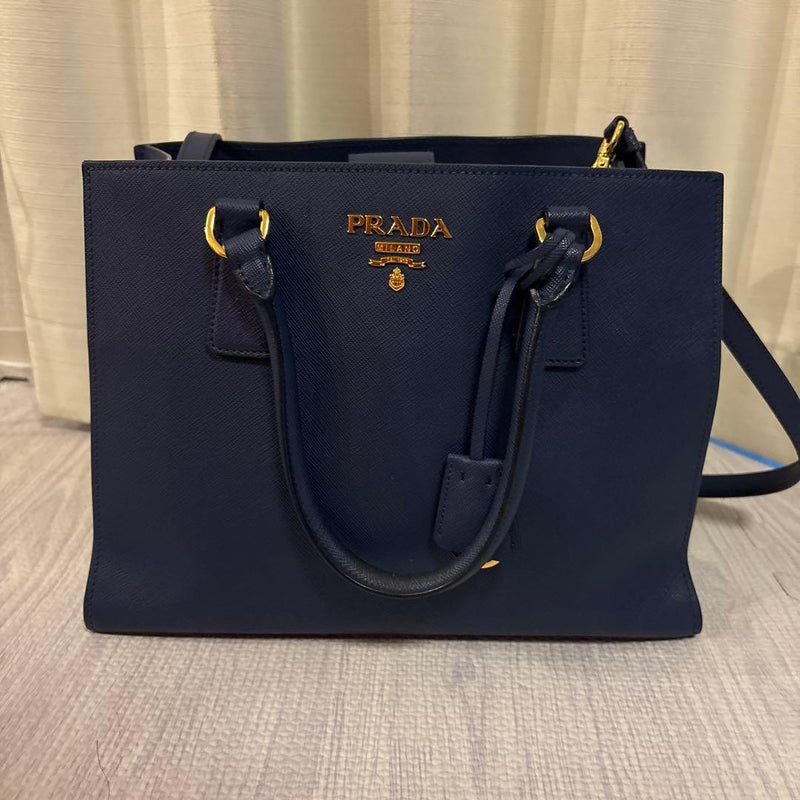 Prada Handbag Shoulder Bag 2-Way Navy Genuine Leather