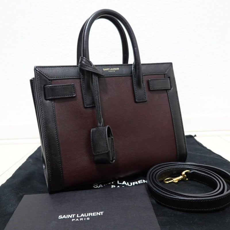 Saint Laurent Sac De Jour Nano Handbag Shoulder Bag Bicolor Leather Purple Black
