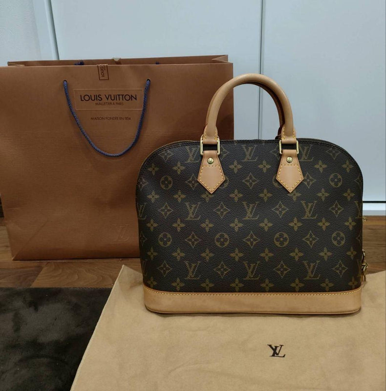 Louis Vuitton Alma Monogram Handbag Padlock Key Canvas Gold Hardware