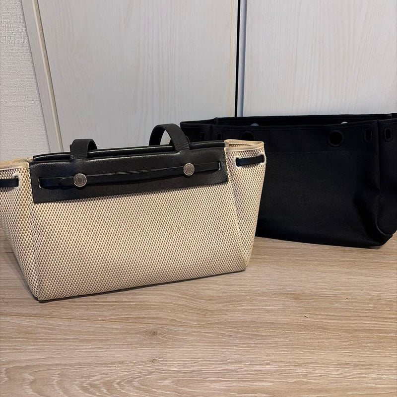 Hermes Herbag Cabas Pm Tote Bag Calfskin Toile Officier Canvas