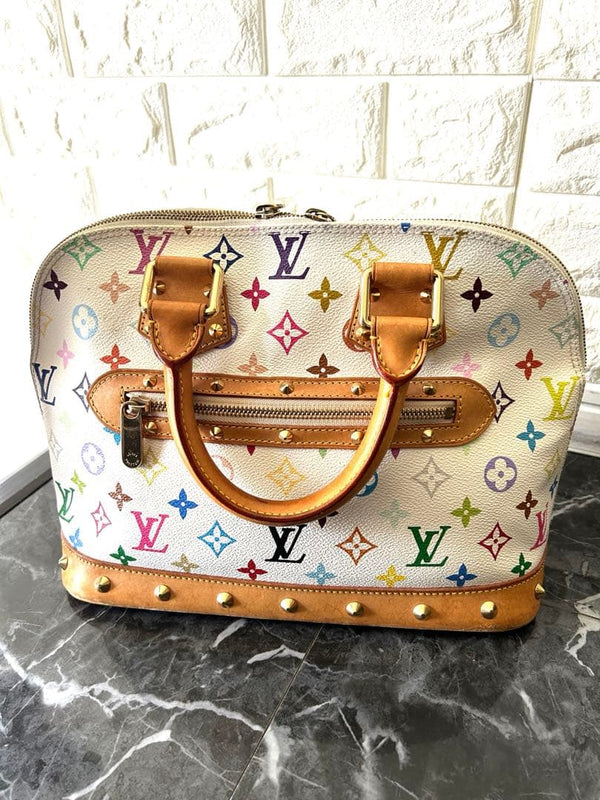 Louis Vuitton Alma M92647 Monogram Multicolor Handbag White Leather
