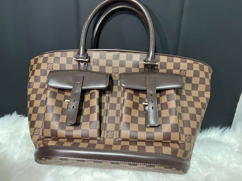 Louis Vuitton Damier Handbag Canvas Brown Orange Suede Leather
