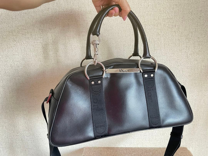 Dior Hardcore Handbag Tote Shoulder Bag Black Leather
