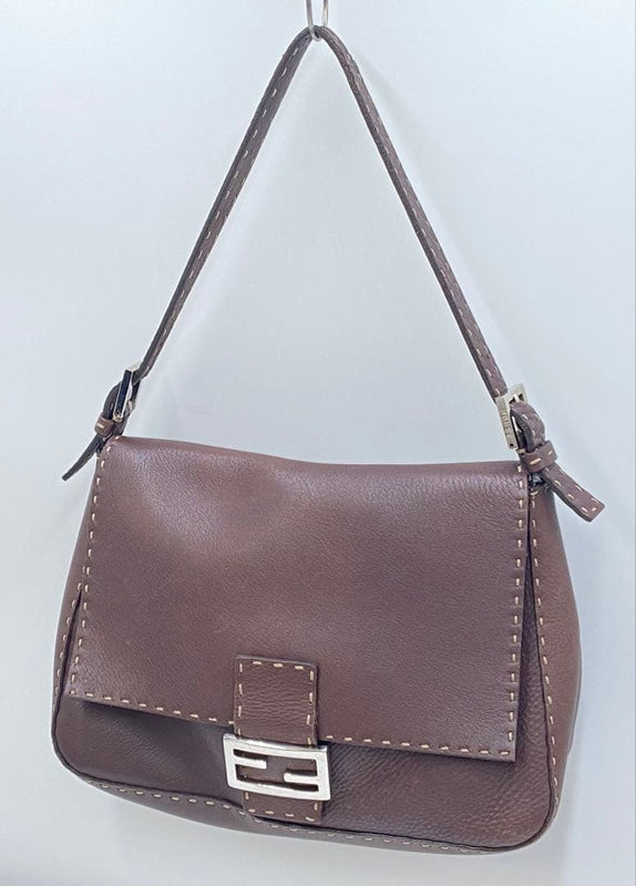 Fendi Selleria Mamma Bucket Handbag Brown Leather Shoulder Bag
