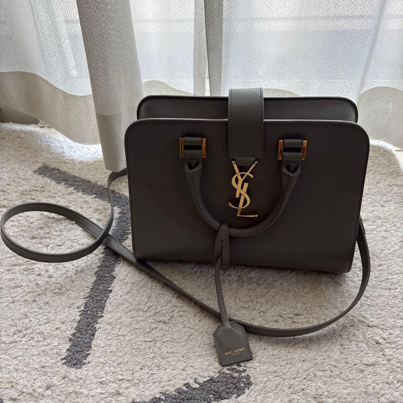 Ysl Baby Cabas Shoulder Bag Leather Gray Gold Hardware