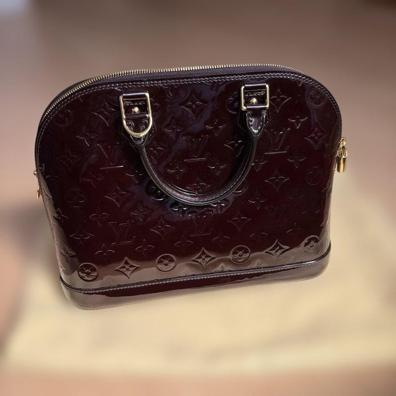 Louis Vuitton Handbag Patent Leather Dark Red Gold Zipper Metal Fittings