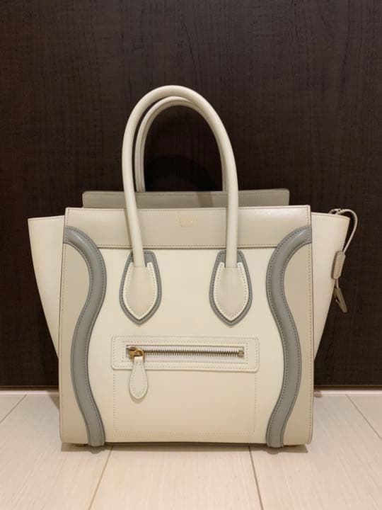 Celine Luggage Handbag Tote Bag Leather Ivory Light Beige Light Gray