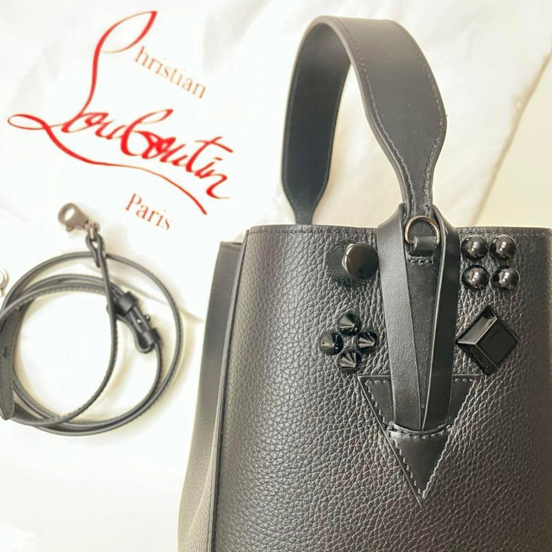Christian Louboutin Decorated Tote Bag Black Leather With Strap