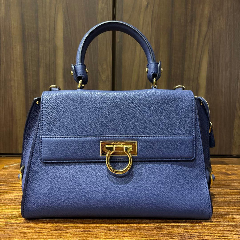 Handbag Leather Dark Blue Gold Hardware
