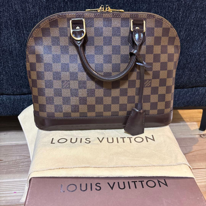 Louis Vuitton Alma Pm Handbag Damier Ebene Canvas Brown Gold Hardware