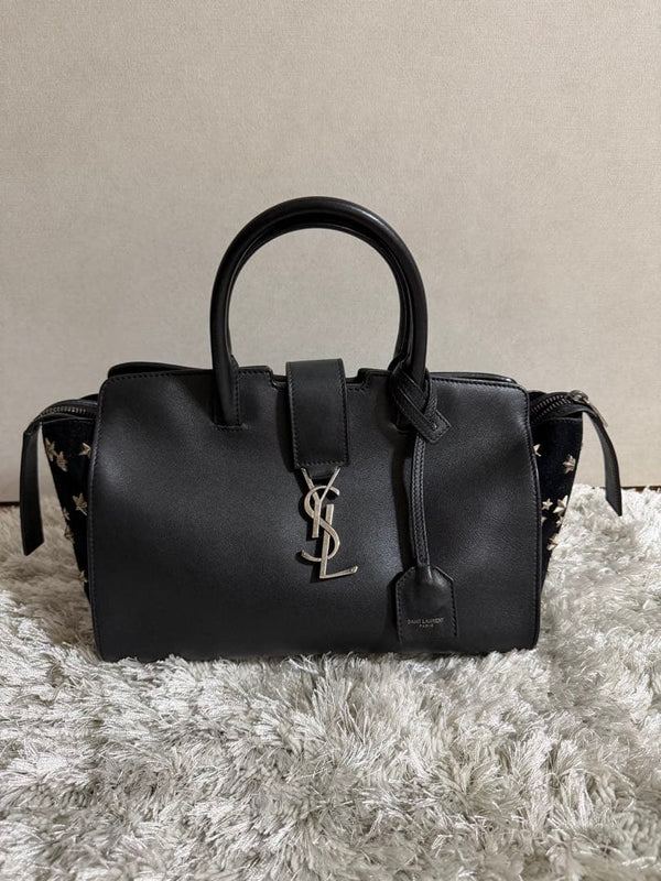 Saint Laurent Cabas Studded 2-Way Handbag Shoulder Bag Leather Black