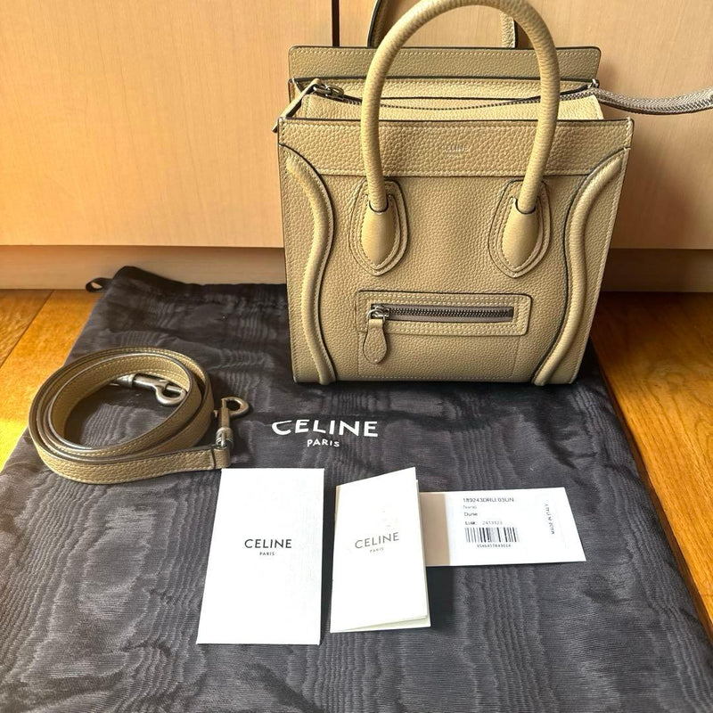 Celine Luggage Nano Handbag Shoulder Bag Beige Dune Leather