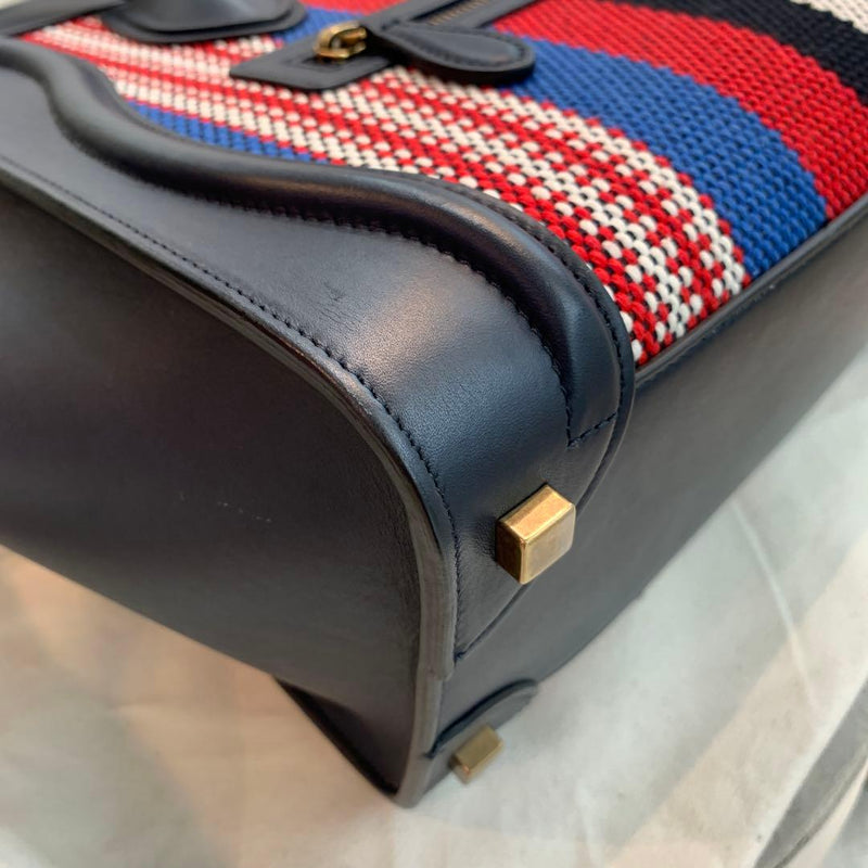 Celine Luggage Micro Shopper 167792 Handbag Tote Leather Canvas Dark Navy