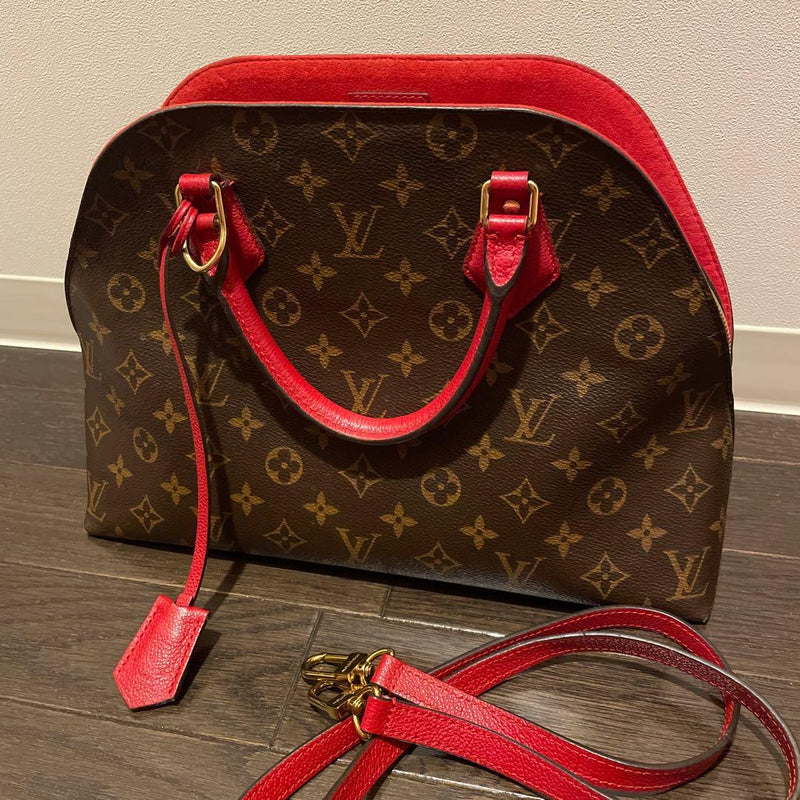 Alma Handbag Monogram Canvas Brown Red Detachable Strap