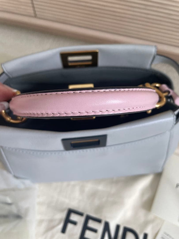 Fendi Peekaboo Mini Handbag Crossbody Shoulder Bag Light Blue Pink Matte Navy