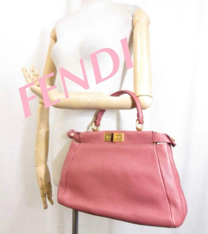 Fendi Peekaboo Handbag Leather Shoulder Bag Medium Pink