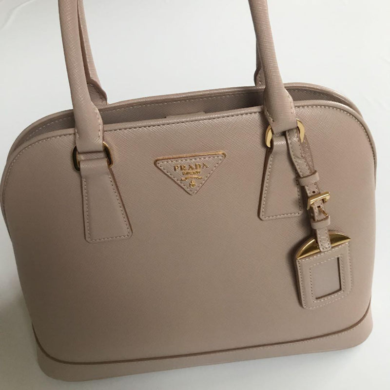 Prada Saffiano Handbag Shoulder Bag Pink Beige Leather