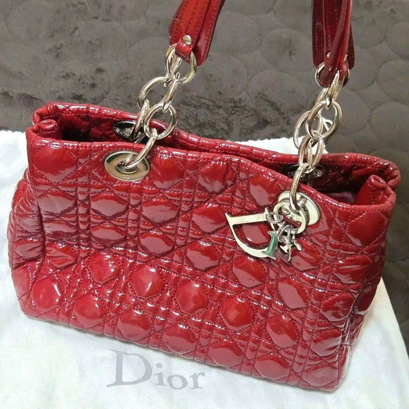 Christian Dior Lady Dior Handbag Soft Enamel Leather Rouge