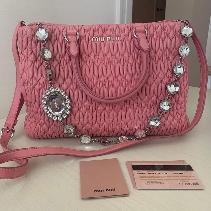 Miu Miu Nappa Crystal Shoulder Bag Crossbody Handbag