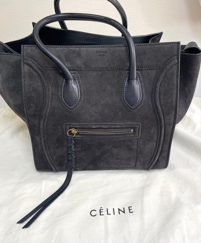 Celine Luggage Phantom Handbag Suede Leather Grey Tote Bag