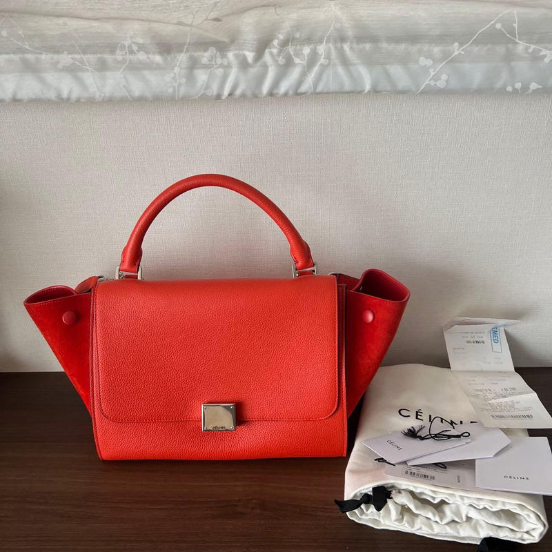 Celine Trapeze Handbag Shoulder Bag Leather Suede Orange