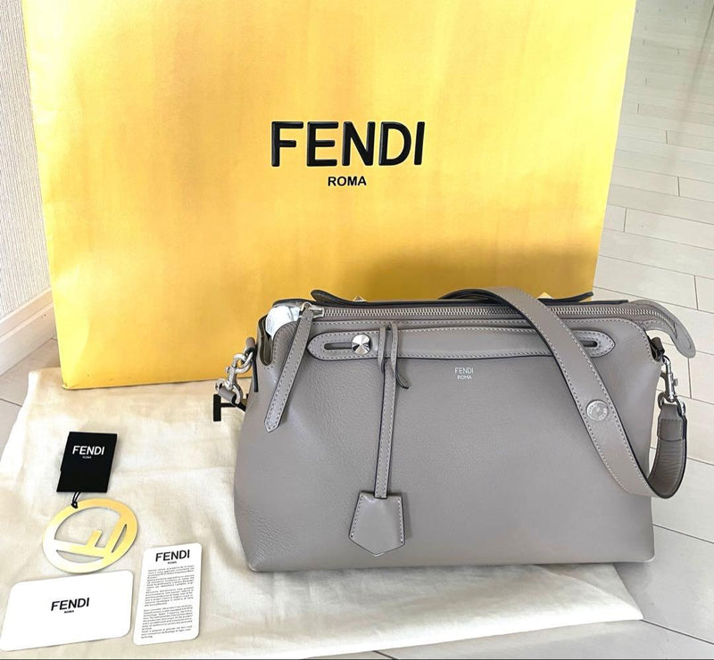 Fendi By The Way Shoulder Bag Calf Leather Greige Tortora Palladio