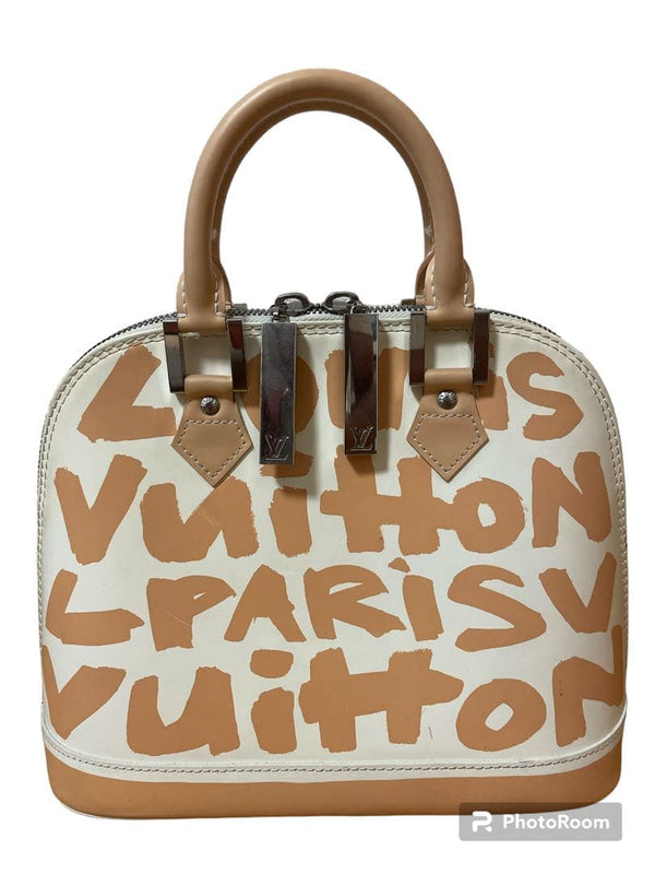Louis Vuitton Alma Graffiti Handbag Leather Beige Cowhide