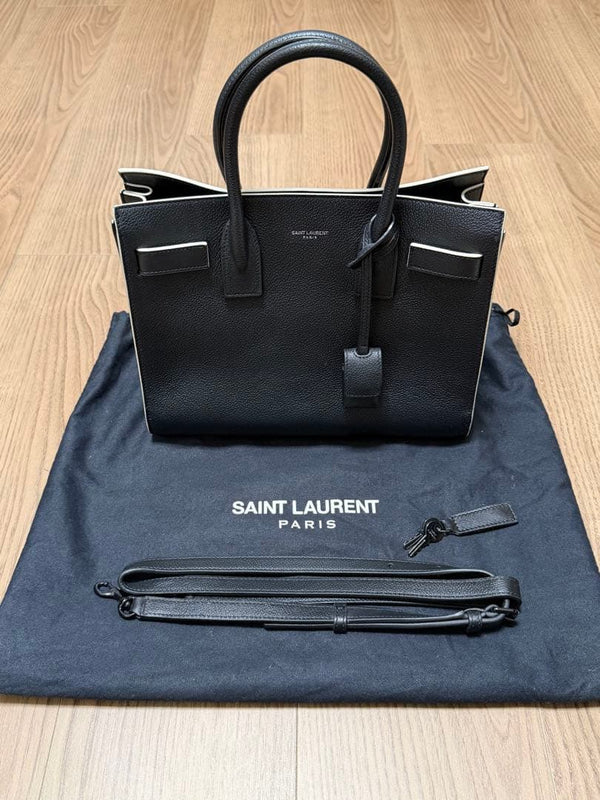 Saint Laurent Sac De Jour Baby Handbag Embossed Leather Black White