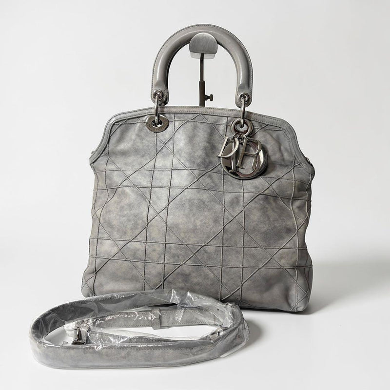 Christian Dior Granville Cannage 09-MA-0161 2 Way Shoulder Bag Lambskin Grey