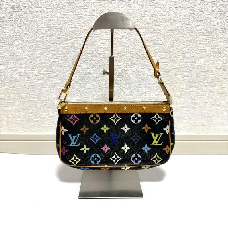 Louis Vuitton Pochette Accessoires Shoulder Bag Black Multicolor Monogram Pvc