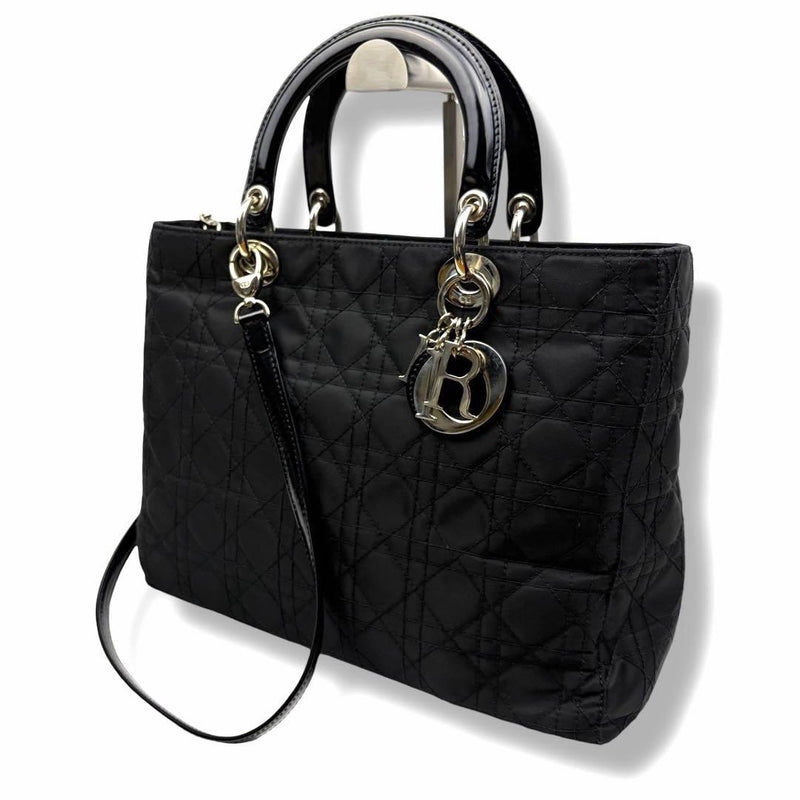 Christian Dior Lady Dior 2way Handbag Shoulder Bag Nylon Black
