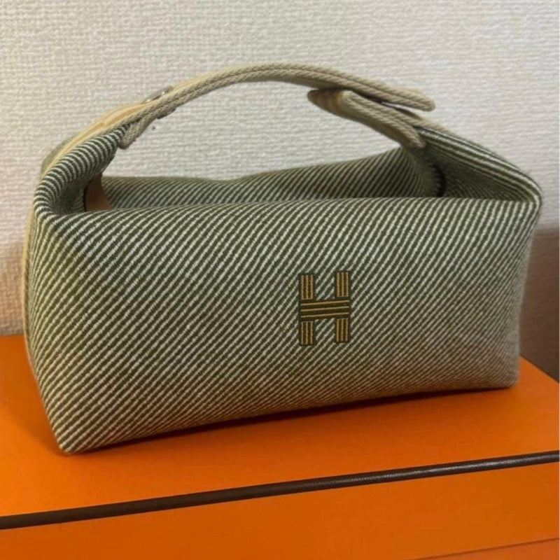 Hermes Bride-a-brac Pm H Natte Pouch Handbag Wool Vert Foret