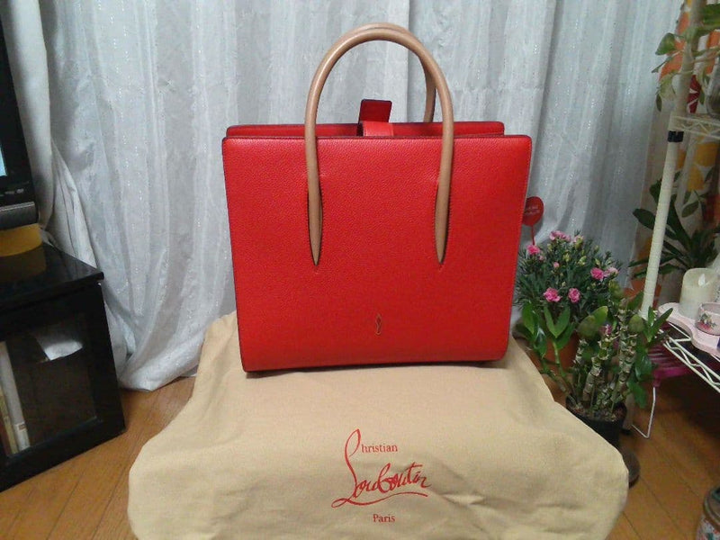 Christian Louboutin Paloma Tote Bag Pvc Leather Studs Spikes White Red